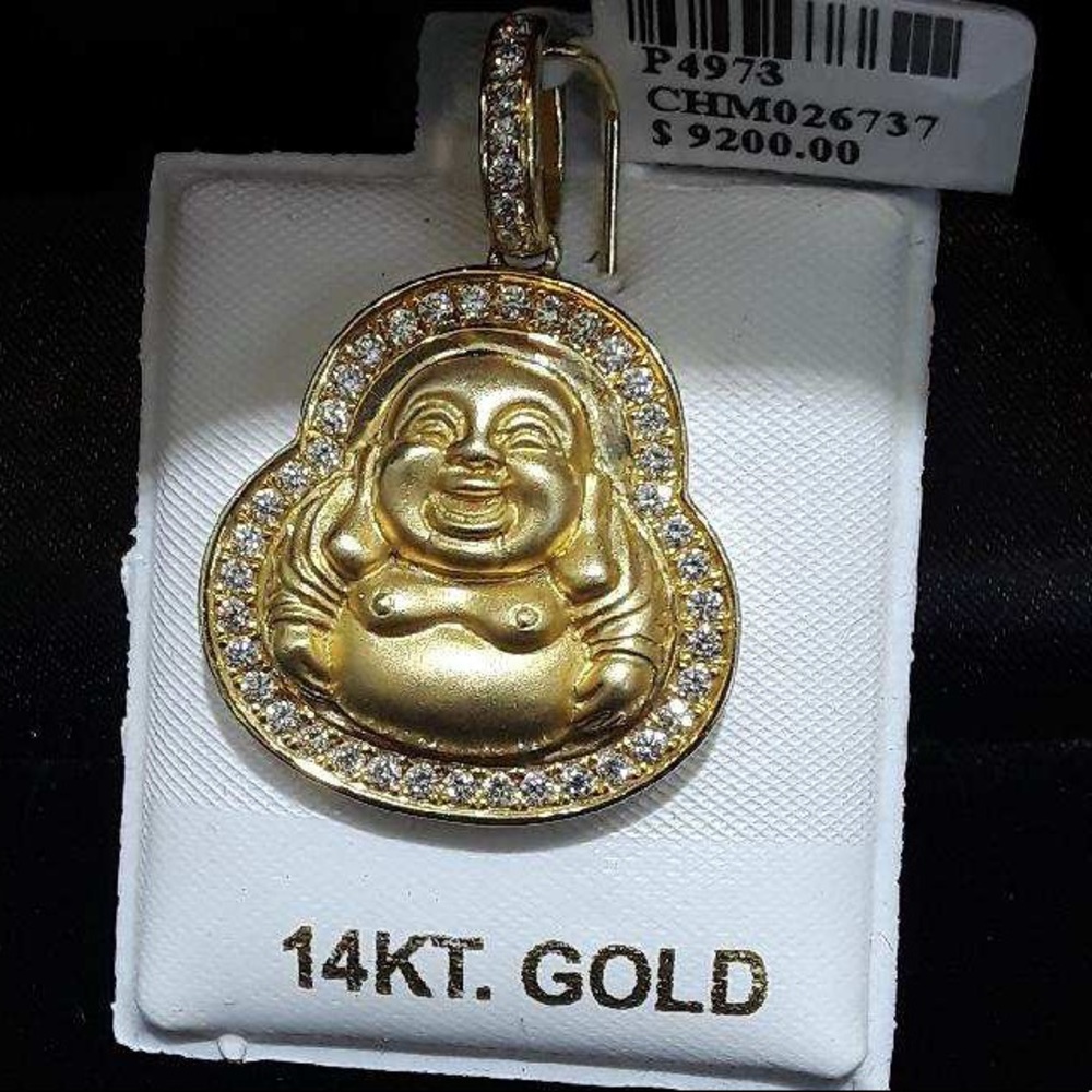 14K Solid Gold Lucky Charm Laughing Buddha Pendant